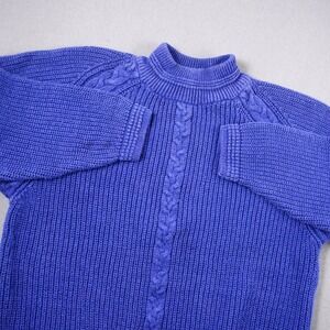 Retro Robinsons Chucky Cable Knit Nautical Preppy Mock Neck Sweater Ramie Blend